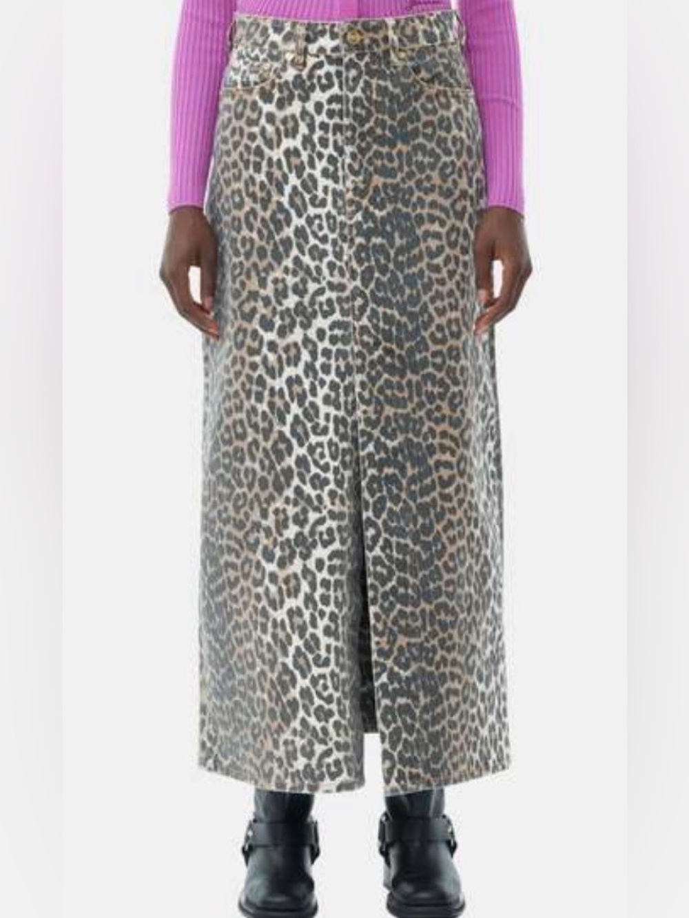 Ganni Leopard-Print Maxi Skirt in Brown, Black, Cream